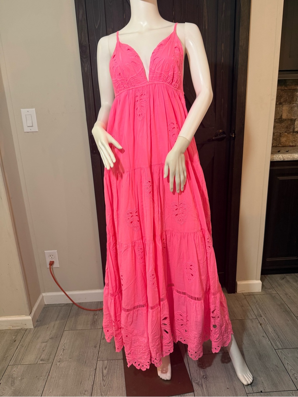 FARM Rio Hot Pink Eyelet Tiered Maxi Dress - Picture 2 of 13